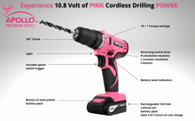 light drill, cordless drill pink, rechargeable drill, drill with drill bits