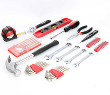 Apollo Tools 53 Piece Household Tool Kit - DT9408 shows: •	6" Long Nose Pliers
•	6" Adjustable Wrench
•	9 oz Claw Hammer
•	Digital Voltage Tester 
•	12' Tape Measure
•	9" Magnetic Level
•	6 Precision Screwdrivers
•	Bit Driver
•	Twenty 1" Bits
•	Four SAE Combination Wrenches
•	Eight SAE Hex Keys 
•	Eight Metric Hex Keys
