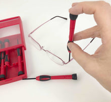 Apollo Tools 53 Piece Household Tool Kit with Tool Box - DT9773 lifestyle image shows a person using a precision screwdriver on eye glasses