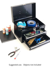 APOLLO TOOLS Black Steel Tool Chest with 2 Drawers and Ample Top Compartment -- DT5010 shown in use with various Diy tools and objects not included