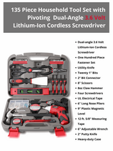 DT0773 135 piece tool set with cordless 3.6 volt lithium ion screwdriver and tool assortment