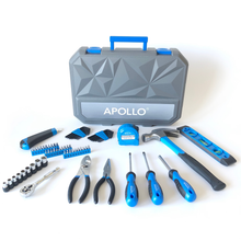 Apollo Tools 65 piece tool set with socket set: model DT0001 blue. STURDY, RUGGED, WITH ALL THE ESSENTIALS: This compact tool set is designed to satisfy the highest standards and will find its place at home for everyday repairs.