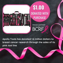 Apollo Tools donates $1 to breast cancer research with each sale of model DT0204P.  1.6 million donated to date via the sale of Apollo Tools pink tool line