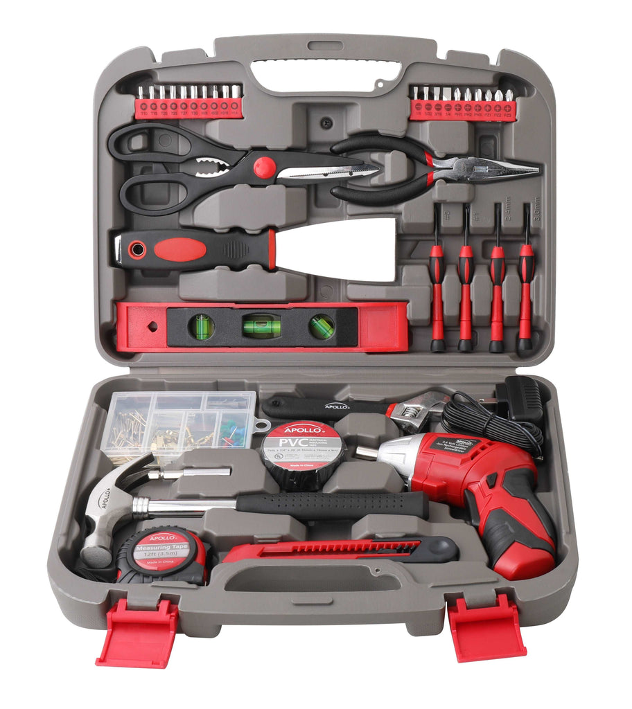 135 Piece Household Tool Set with Pivoting Dual-Angle Cordless Screwdriver  – Apollo Tools