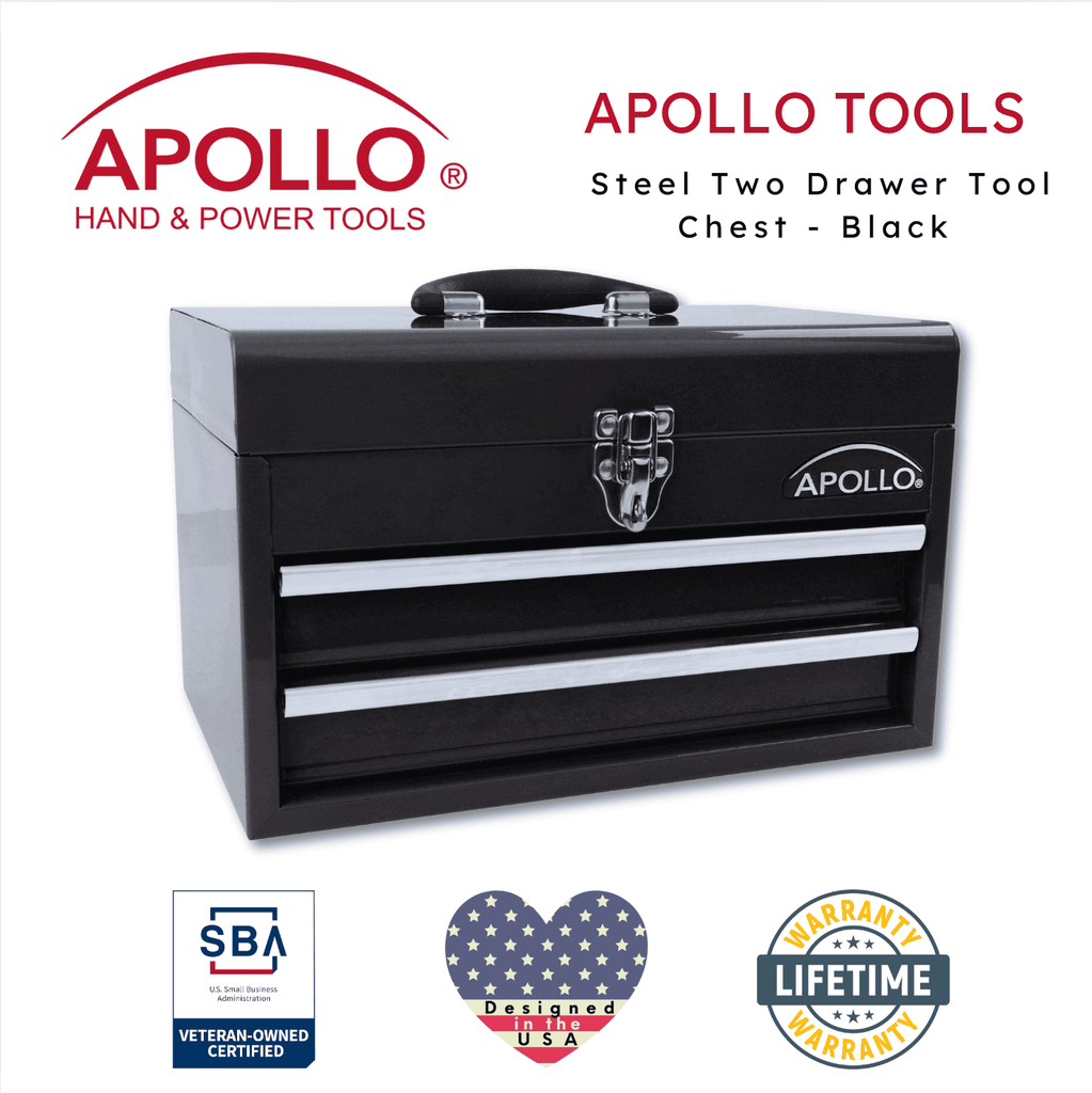 Black Steel Tool Chest with 2 Drawers and Ample Top Compartment