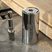 APOLLO TOOLS Universal Socket Tool and Power Drill Adapter - DT5022 shows adapter and tool next to workshop and wood items