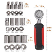 13 Piece ¼ Inch Drive Metric Socket Set - DT5023 sizes as described: ¼-Inch Drive Ratchet Handle
Twelve ¼-inch drive socket sizes: 4, 4.5, 5, 5.5, 6, 7, 8, 9, 10, 11, 12, and 13 mm.