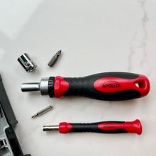 55 Piece Metric Tool Set with Ratcheting Bit Driver, Precision Bit Driver and Bit Assortment - DT5024 shows two screwdrivers and a selection of bits and sockets