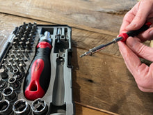 55 Piece Metric Tool Set with Ratcheting Bit Driver, Precision Bit Driver and Bit Assortment - DT5024 lifestyle image shows product in use