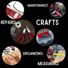 APOLLO TOOLS 170 Piece Household Tool Kit with New and Improved Tool Box - DT7103  shows vignettes of tools in use and the words repair, make, craft, maintain, DIY, organize, build
