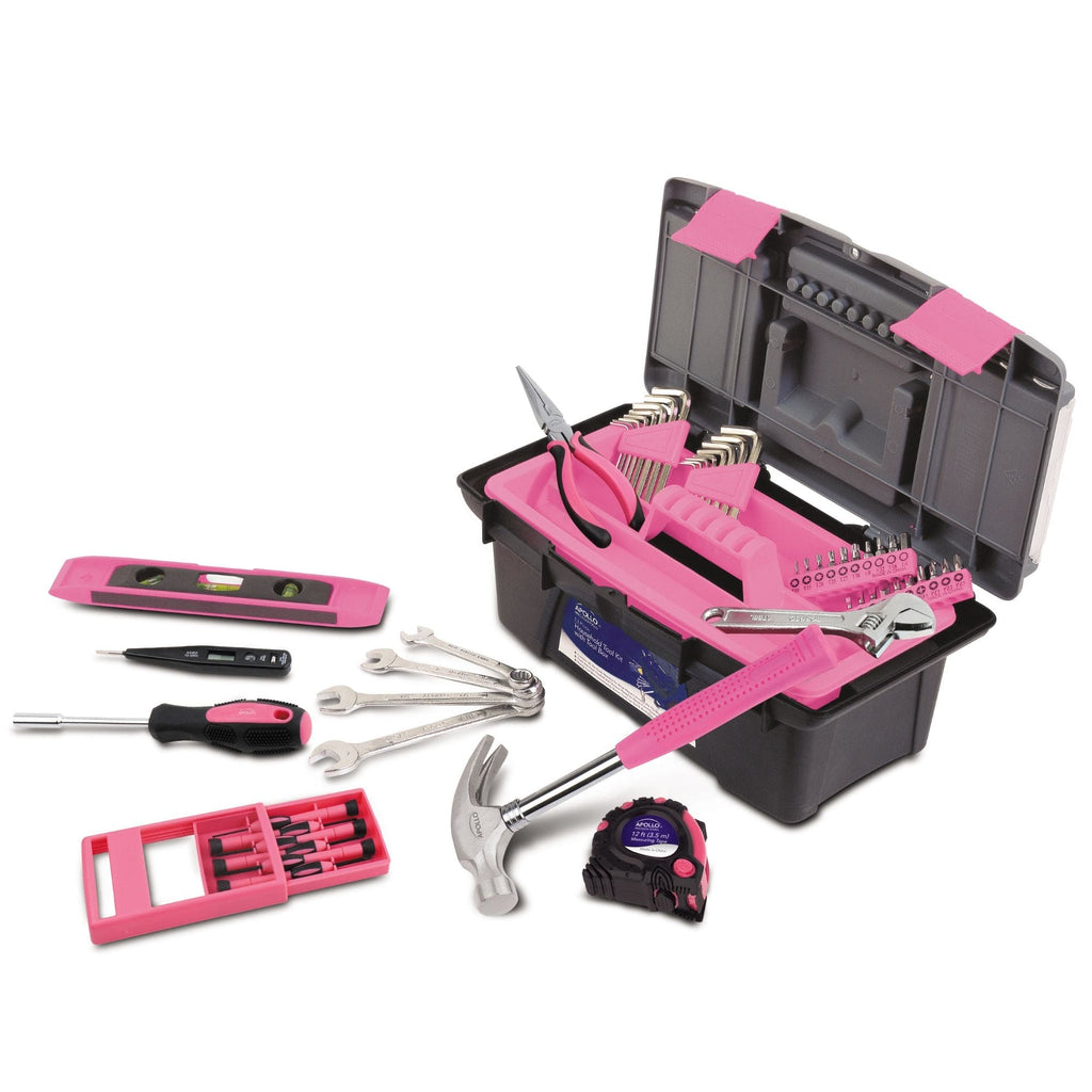 53 Piece Household Tool Kit with Tool Box Pink – Apollo Tools