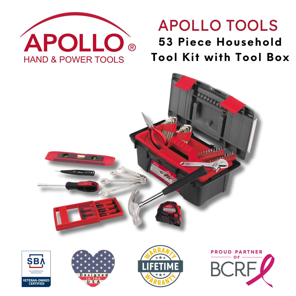 53 Piece Household Tool Kit with Tool Box – Apollo Tools