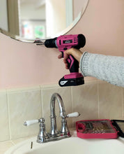 Apollo Tools 10.8 Volt Lithium-Ion Cordless Drill with 30 Piece Accessory Set PINK - DT4937P shown in use