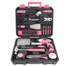 135-piece household pink tool set with a dual-angle cordless screwdriver 