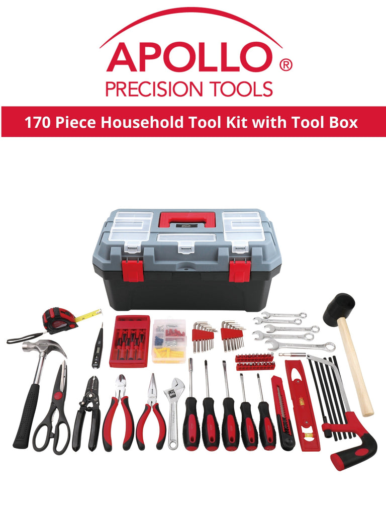 Apollo Tools 170 pc RED Household Tool Kit with Heavy Duty Tool Box