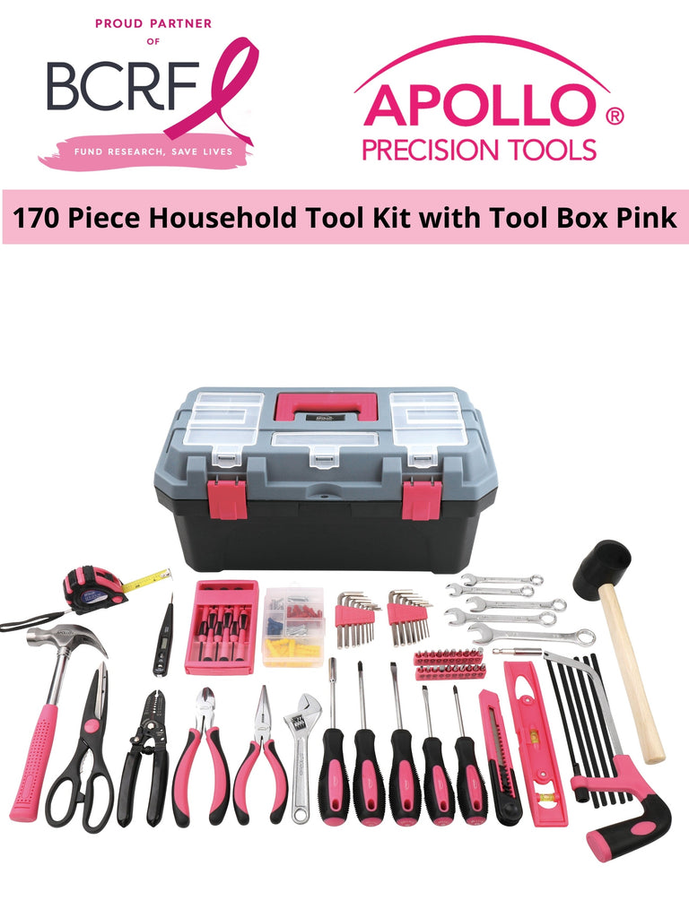 Apollo Tools 170 pc pink Household Tool Kit with Heavy Duty Tool Box