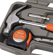 Apollo Tools 39 piece tool set DT9706OR (orange) close up of hammer head and tape measure