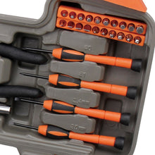 Apollo Tools 39 piece tool set DT9706OR (orange) close up of 1 inch bits and precision screwdrivers