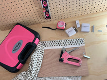 Pink Stapler with Power Adjustment Knob and 3000 Staples assortment-- DT5020P shown with other Apollo Tools products in a crafts/DIY setting