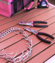 pink tool bag with tools, pink DIY tool bag