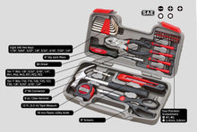 red 39 piece general tool kit over 1 Million units sold worldwide with labeled content detail