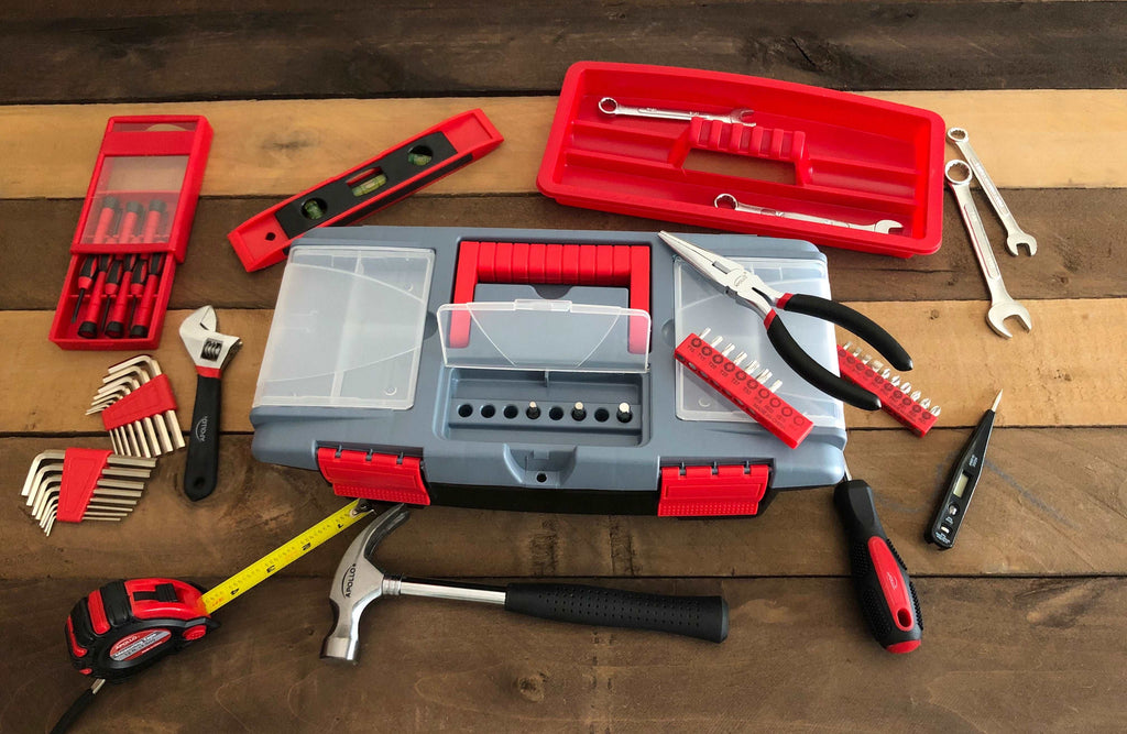 Basic Tools In A Toolbox Red Toolbox With Tools