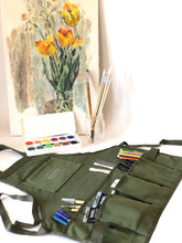 artist apron, attractive apron, cotton apron green apron, sage apron, short bib apron, apron with large pockets