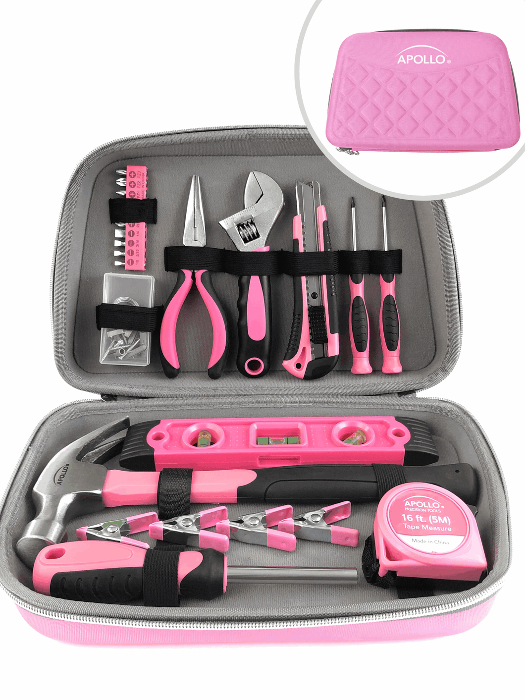 63-Piece Household Tool Kit in Attractive Designer Zippered Case with Selected Pink Tools -DT5016P