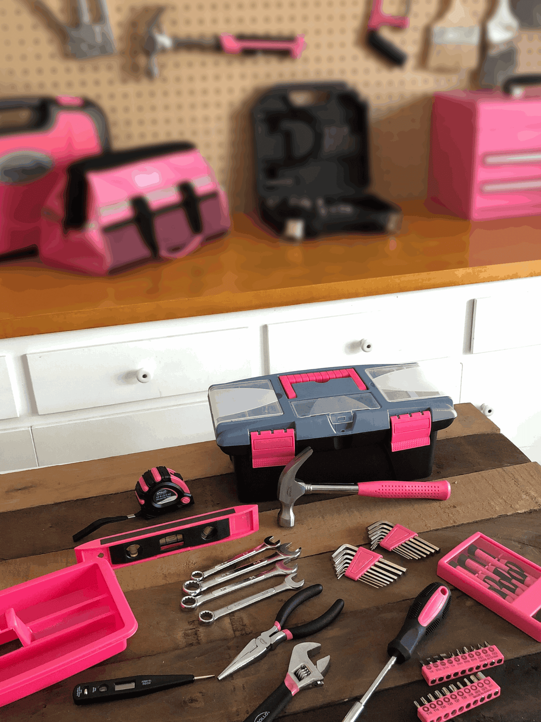 53 Piece Household Tool Kit with Tool Box Pink Apollo Tools