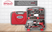135 piece household tool set with dual angle 3.6 volt cordless lithium ion screwdriver and red case