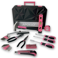 Apollo Tools 65 Piece Household and Mechanical Tool Set closed case with tools against white background