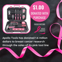 Apollo Tools 65 Piece Household and Mechanical Tool Set, we donate $1 to breast cancer research foundation with sales of this tool set.  1.6 million donated so far