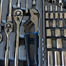 Apollo Tools 163 Piece Mechanics Tool Kit -- DT0002 close up of wrenches and sockets