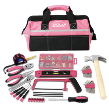 APOLLO TOOLS 201 Piece Household Tool Kit in a Soft-Sided Tool Bag Pink