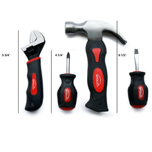 Apollo Tools Four Piece Stubby Tool Set - DT0240 measurement shows small size:  Wrench height  is 5-3/4 “ , screwdrivers height is 4-1/4”, hammer height is 6-1/2”