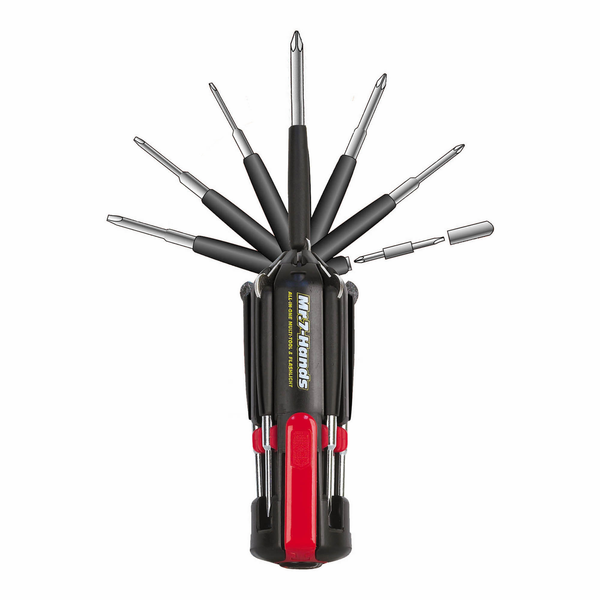 Multi-tool with various screwdriver bits on a white background. All in One Mr 7 Hands by Apollo Tools