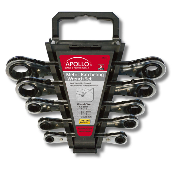 Apollo Tools 5 Ratcheting Wrenches - Metric - DT1213