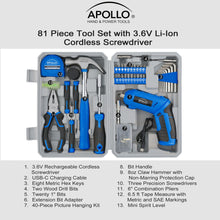 Compact 81 Piece Tool Set with 3.6V Li-Ion Rechargeable USB Cordless Screwdriver - DT2020 Blue/Gray