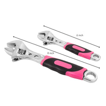 APOLLO TOOLS 2 Adjustable Wrenches - Pink - DT5007P shows wrenches and their sizes 6 inch and 8 inch