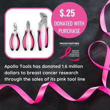 APOLLO TOOLS 3 Pliers set - Pink - DT5008P Apollo Tools has donated over 1.6 million dollars to breast cancer research through the sale of its pink tool line.  The purchase of this product comes with a donation of $.25
