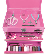pink metal tool box tool chest with drawers for sewing accessories organizing