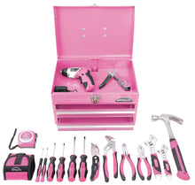 pink metal tool box tool chest with drawers with tools display, tools not included with the metal case