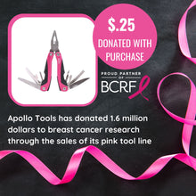 Apollo Tools 14-in-1 Pink High-Quality Pocket Multitool Pliers Apollo Tools has donated over 1.6 million dollars to breast cancer research through the sale of its pink tool line.  The purchase of this product comes with a donation of $.25