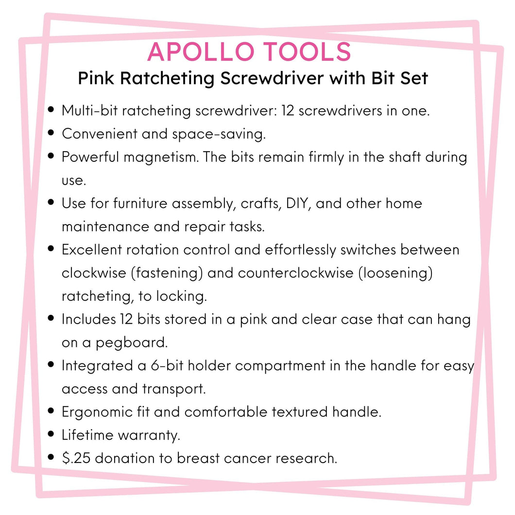 13-in-1 Ratcheting Screwdriver with Bit Set – Pink -- DT5021P – Apollo ...