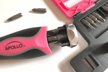 apollo tools pink magnetic ratcheting screwdriver handle with bit set and donation to breast cancer