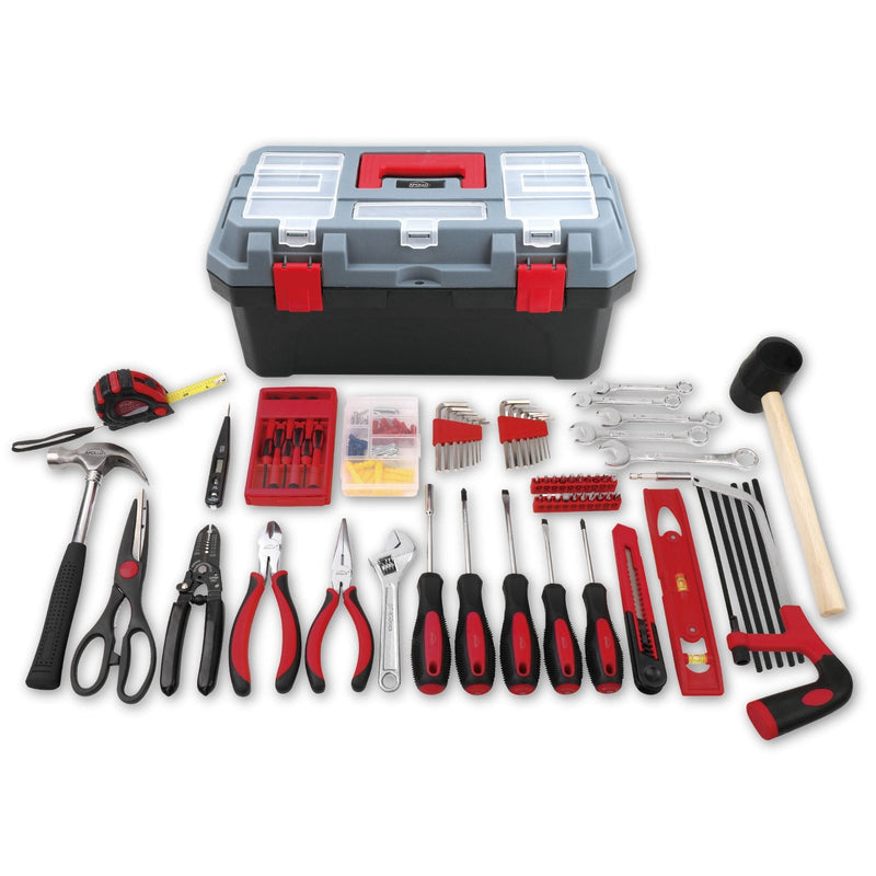 Apollo Tools 170 pc RED Household Tool Kit with Heavy Duty Tool Box