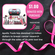 Apollo Tools 170 Piece Household Tool Kit with New and Improved Tool Box  PINK- DT7103P 
Apollo Tools has donated over 1.6 million dollars to breast cancer research through the sale of its pink tool line.  The purchase of this product comes with a donation of $.1