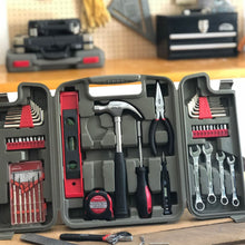 Apollo Tools 53 Piece Household Tool Kit - DT9408 lifestyle images with open tool set and other blurred tools blurred in background