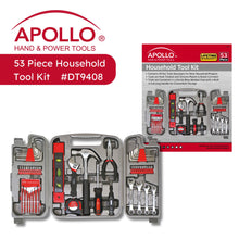 Apollo Tools 53 Piece Household Tool Kit - DT9408 shows open tool set and packaging