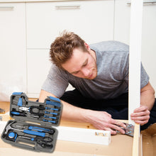 Apollo Tools 39 piece tool set model DT9706BL (blue)  Shows man in DIY situation and tool set open in foreground